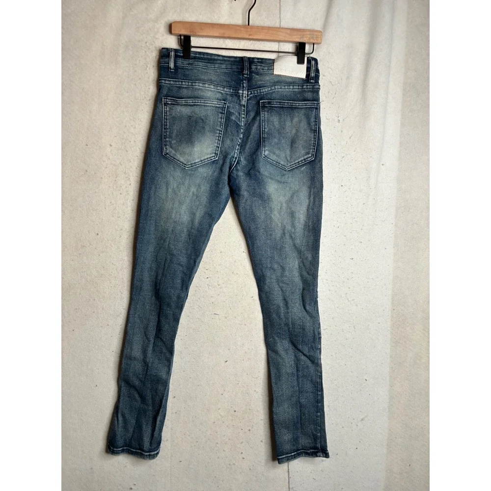RGSTR Mens Distressed Moto Biker Jeans Blue Denim Ribbed Knee Slim Fit Size 30